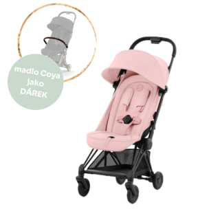 Cestovní kočárek Cybex Coya Matt Black Peach Pink + madlo jako DÁREK