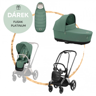 Kombinovaný kočárek Cybex Priam Chrome Black Leaf Green + fusak ZDARMA