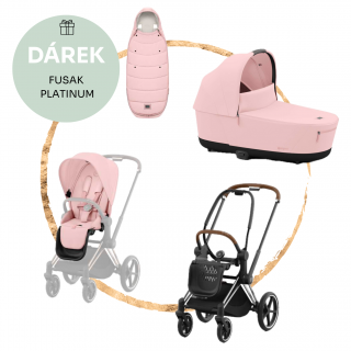 Kombinovaný kočárek Cybex Priam Chrome Brown Peach Pink + fusak ZDARMA