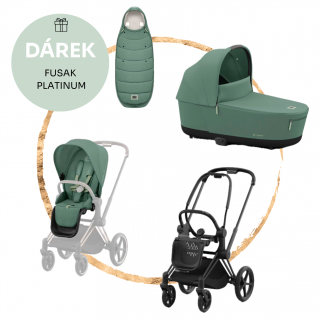 Kombinovaný kočárek Cybex Priam Matt Black Leaf Green + fusak ZDARMA
