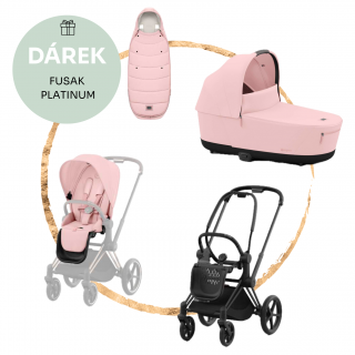 Kombinovaný kočárek Cybex Priam Matt Black Peach Pink + fusak ZDARMA