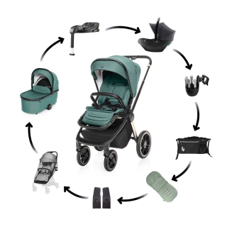 Set kočárek Move Cross 3 Antique Green + autosedačka Baby Safe Core + báze
