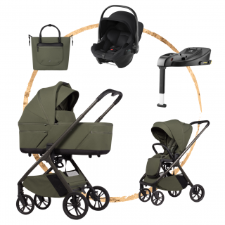 AKČNÍ SET kočárek Venicci Tila Olive s autosedačkou Baby Safe Core Space Black a bází
